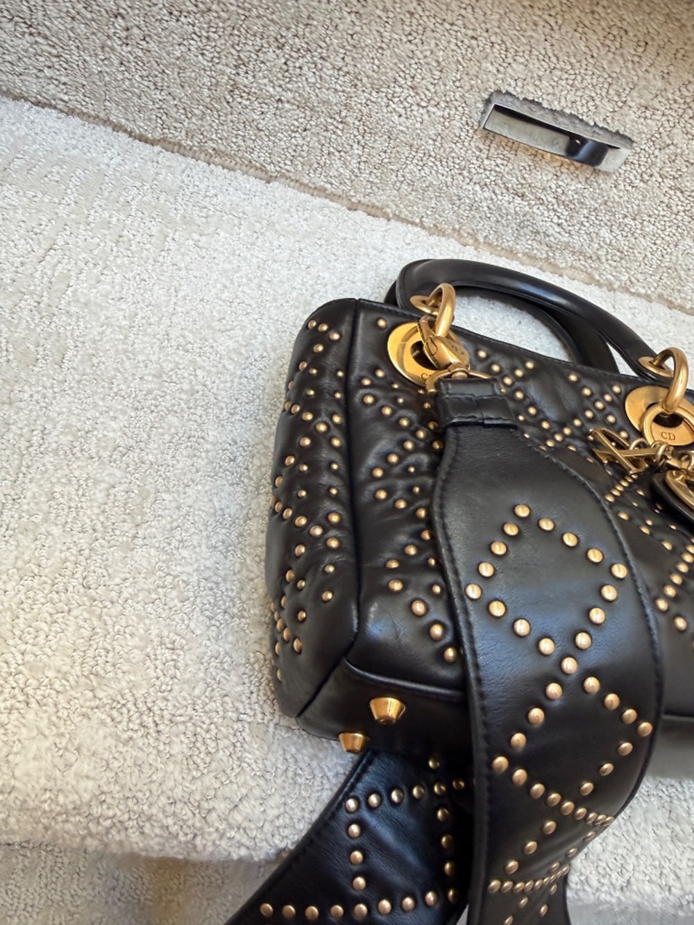 Christian Dior Calfskin Studded Mini Supple Lady Dior Black - Picture 9 of 12